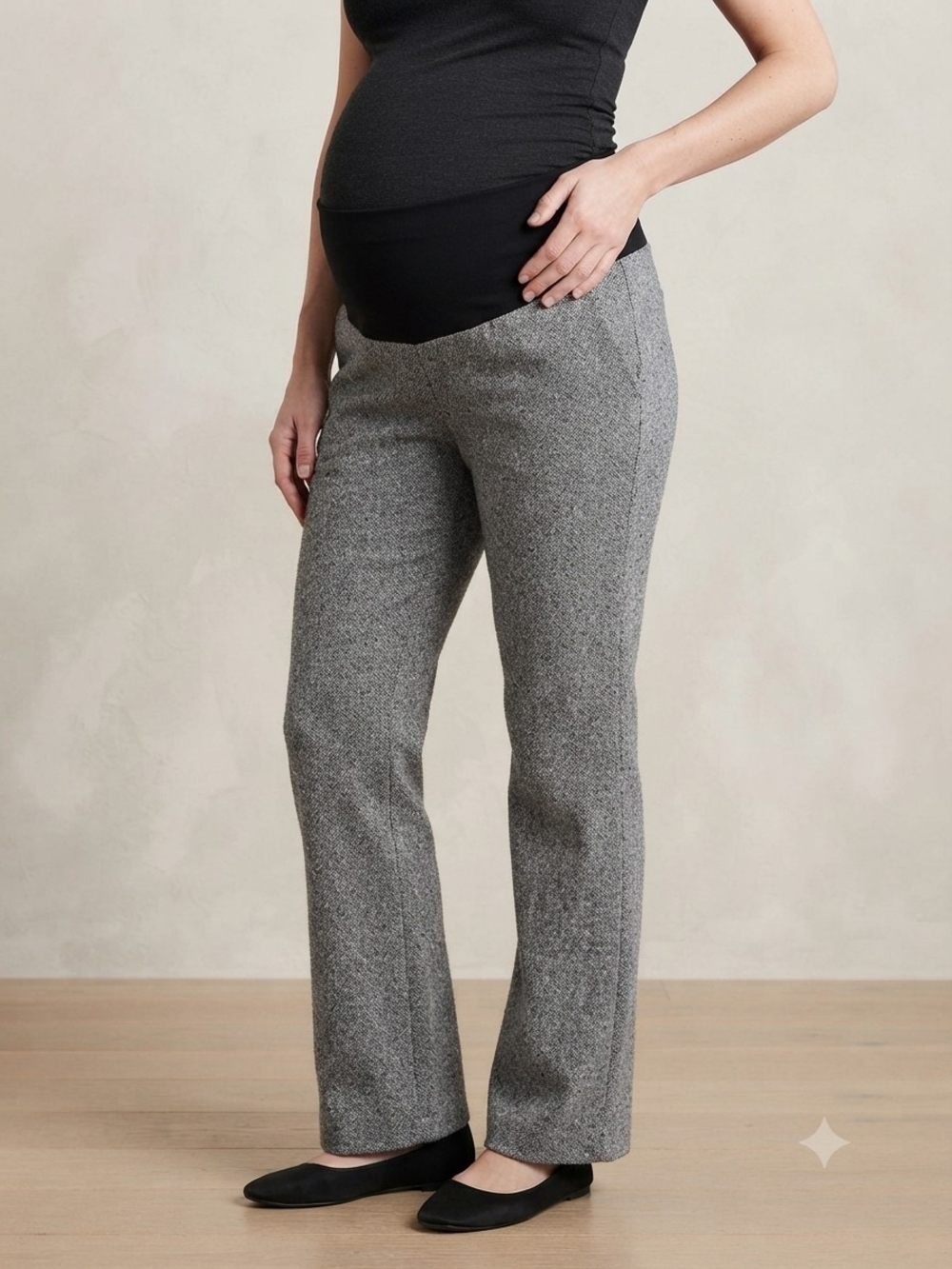 Mimi Maternity Wool Blend Tweed Over-the-Belly Trousers Gray Small S